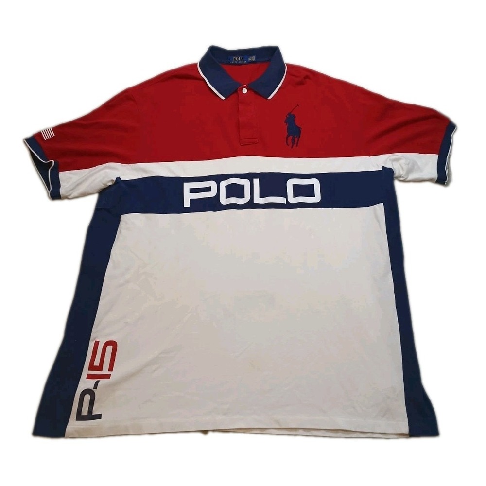 Polo Ralph Lauren P-15 Big Pony Color Block Polo Shirt Men's 3XLT Red White Blue